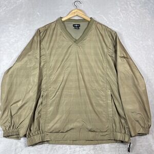 Top Flite Mens Windbreaker Golf Jacket V-Neck Glen Plaid Long Sleeve Khaki Large